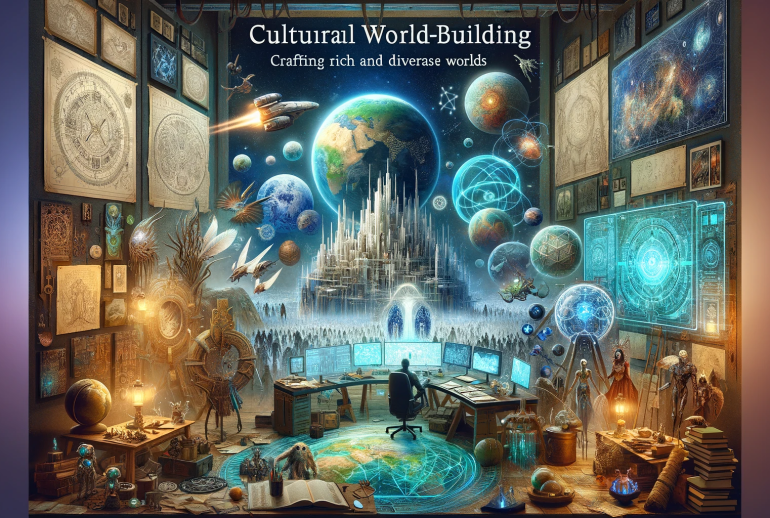 DALL·E 2024-01-14 18.34.58 - Create a 16_9 image that illustrates the concept of 'Cultural World-Building_ Crafting Rich and Diverse Worlds' with a fantasy and sci-fi feel. The im
